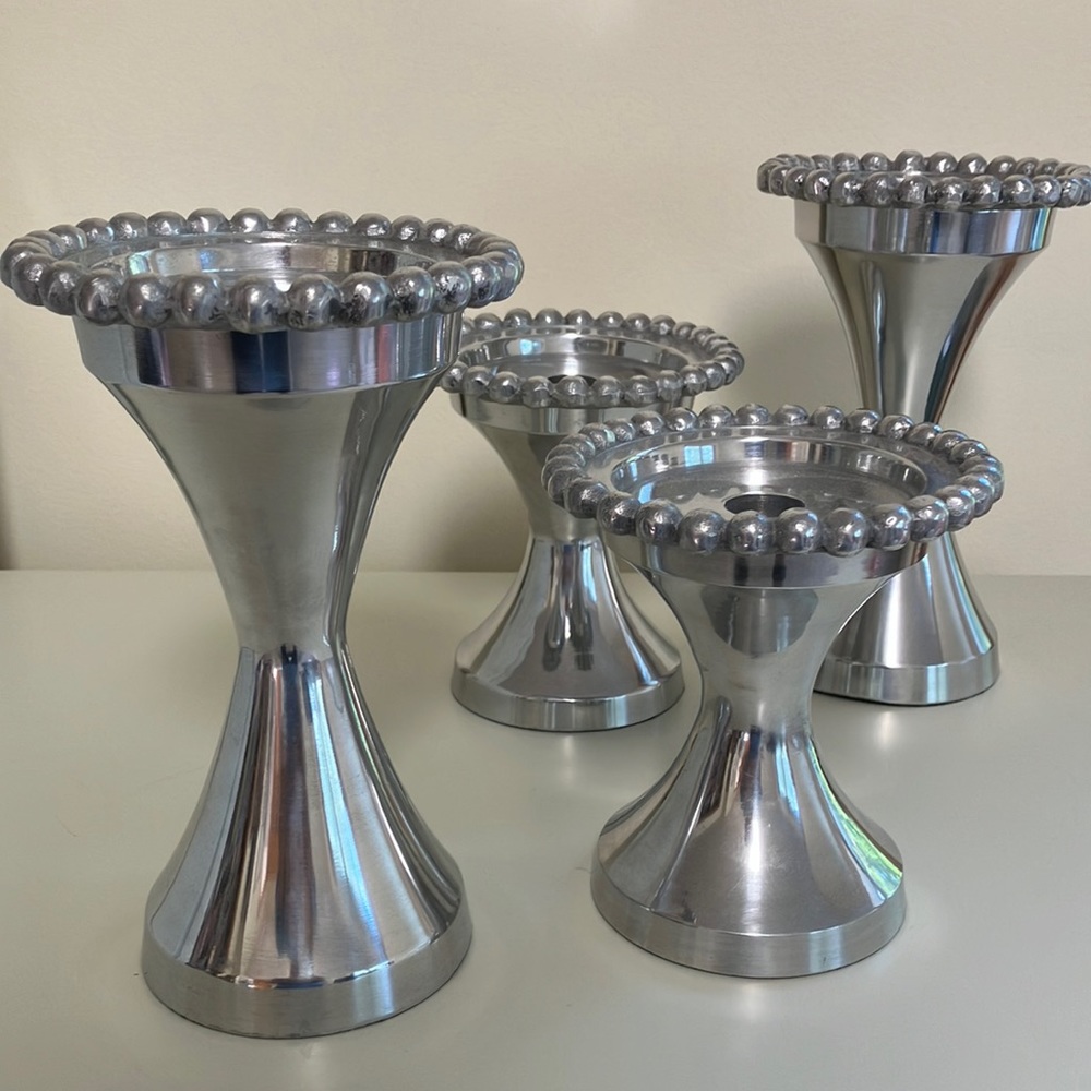 NEW Silver Aluminum Candle Holders